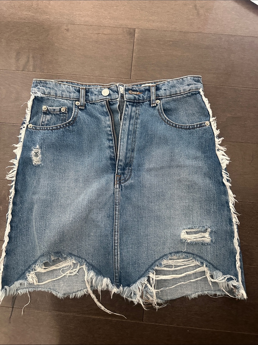 Zara Distressed Denim Mini Skirt - Blue